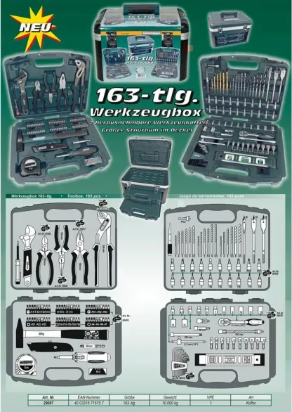 Mannesmann Werkzeugbox mit Schubladen, 163-tlg.