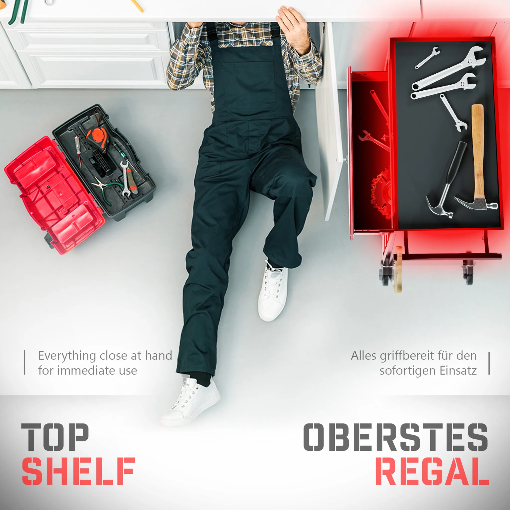 Werkzeugwagen XXL - 7 Schubladen - Rot / Schwarz