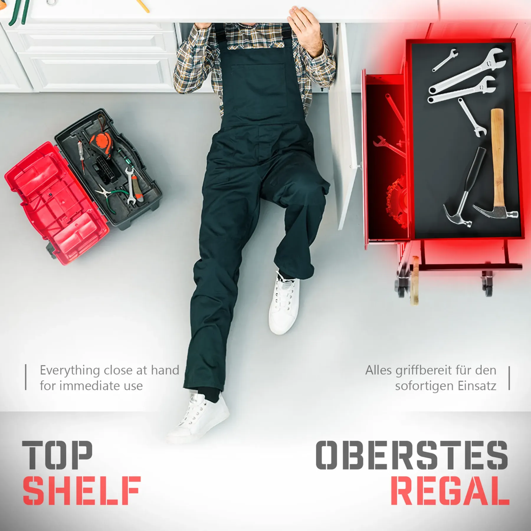 Werkzeugwagen XXL - 7 Schubladen - Rot / Schwarz