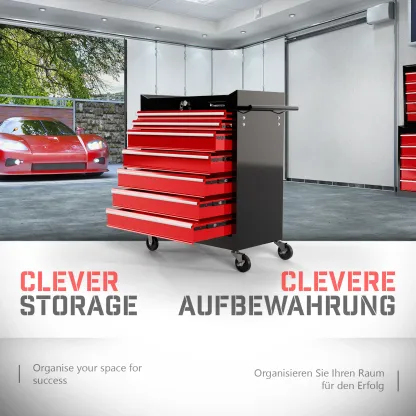Werkzeugwagen XXL - 7 Schubladen - Rot / Schwarz