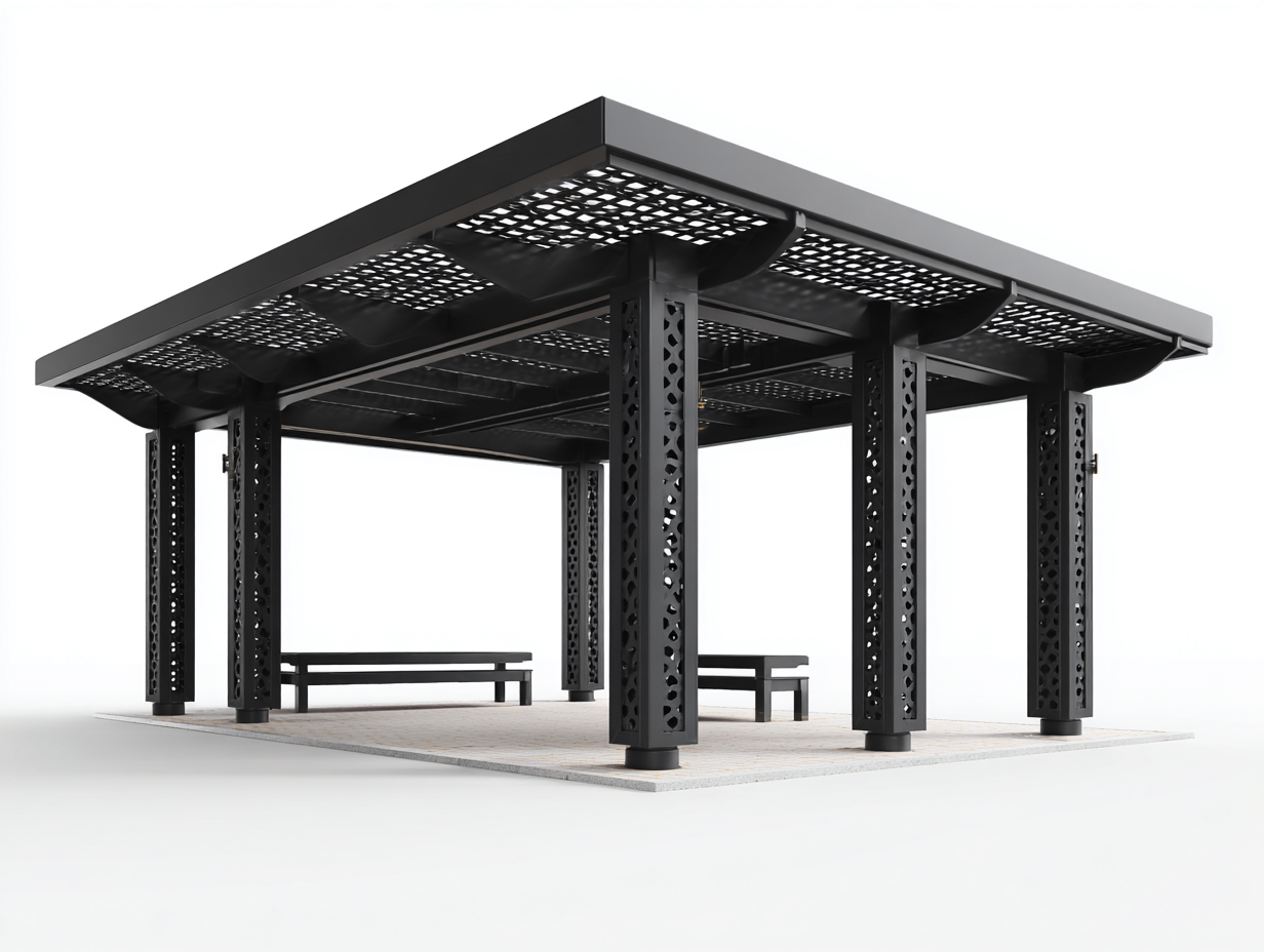 Pavillon Metall 400x300x250 cm Schwarz - Für Garten Terrasse Hof - Überdachung mit dekorativen Säulen - Modernes Design-Solincorner