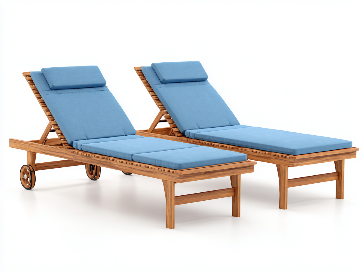 Sonnenliege Holz 200x70x95 cm Blau Naturholz - Für Garten Terrasse Balkon - Verstellbare Rückenlehne mit Rollen - Modernes Design-Solincorner