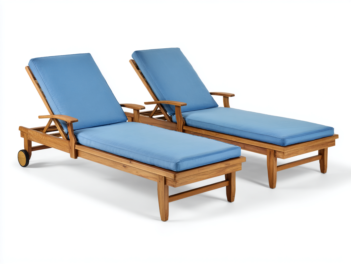 Sonnenliege Holz 200x70x90 cm Blau Naturholz - Für Garten Terrasse Balkon - Verstellbare Rückenlehne mit Armlehnen - Modernes Design-Solincorner