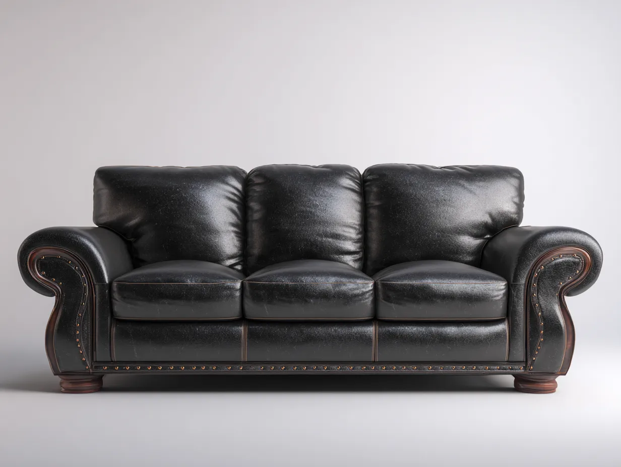 Divani a 3 posti - Pelle-Legno - 224x97x91 cm - Nero - Stile classico-Hadorrohome