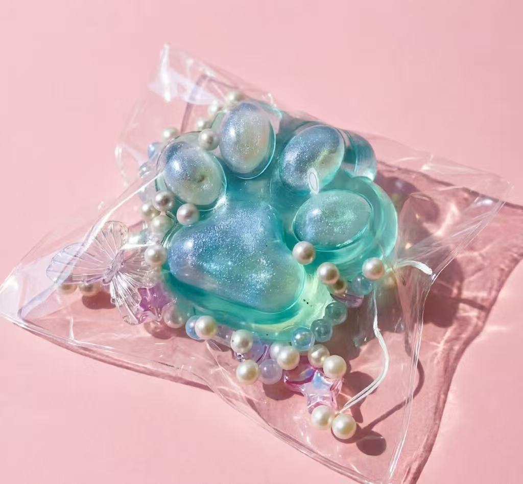 Glitter Paw Squishy Stress Relief Toy, Clear Sparkle Squeezy Squishy Toy