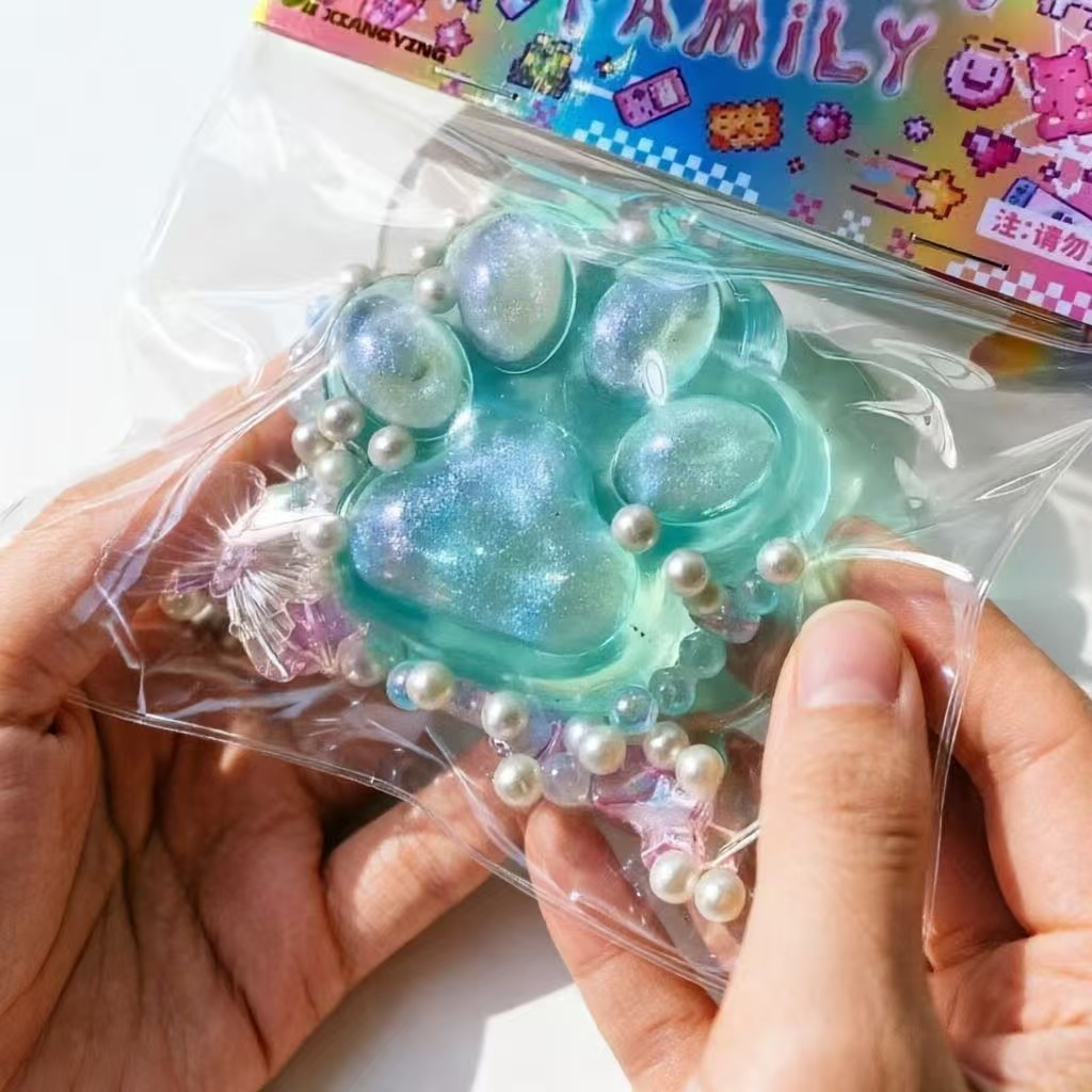 Glitter Paw Squishy Stress Relief Toy, Clear Sparkle Squeezy Squishy Toy