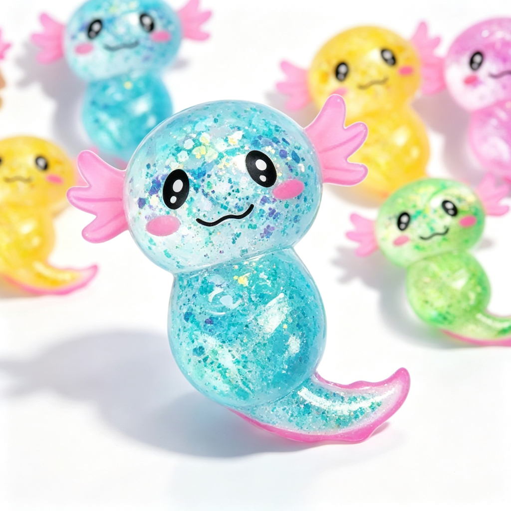 Glittery Axolotl Squishy Toy - Slow Rising Squeeze Fidget, Sensory Stress Relief Gift