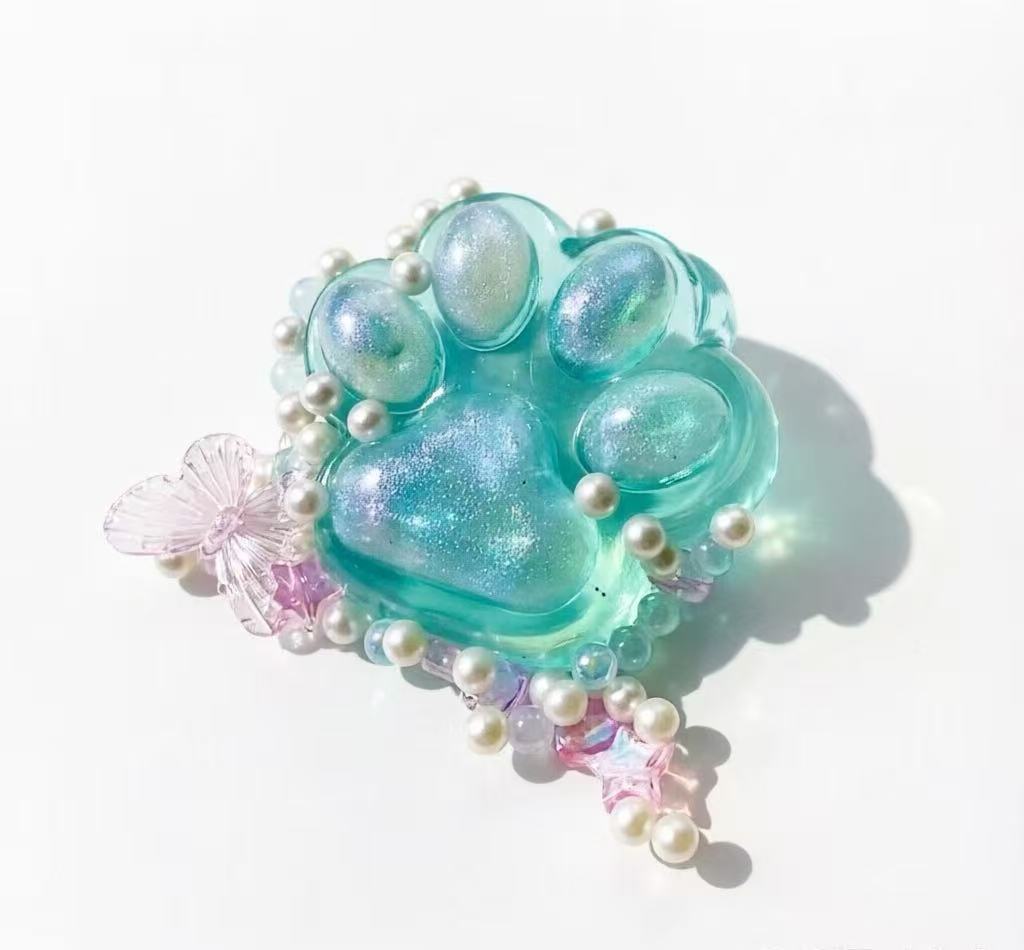 Glitter Paw Squishy Stress Relief Toy, Clear Sparkle Squeezy Squishy Toy