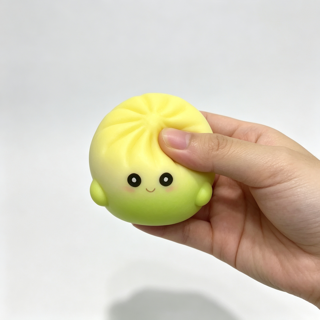 Realistic Steamed Bun Squishy with Water Beads - Funny Face Slow Rising Squeeze Toy, Sensory Stress Relief Gift