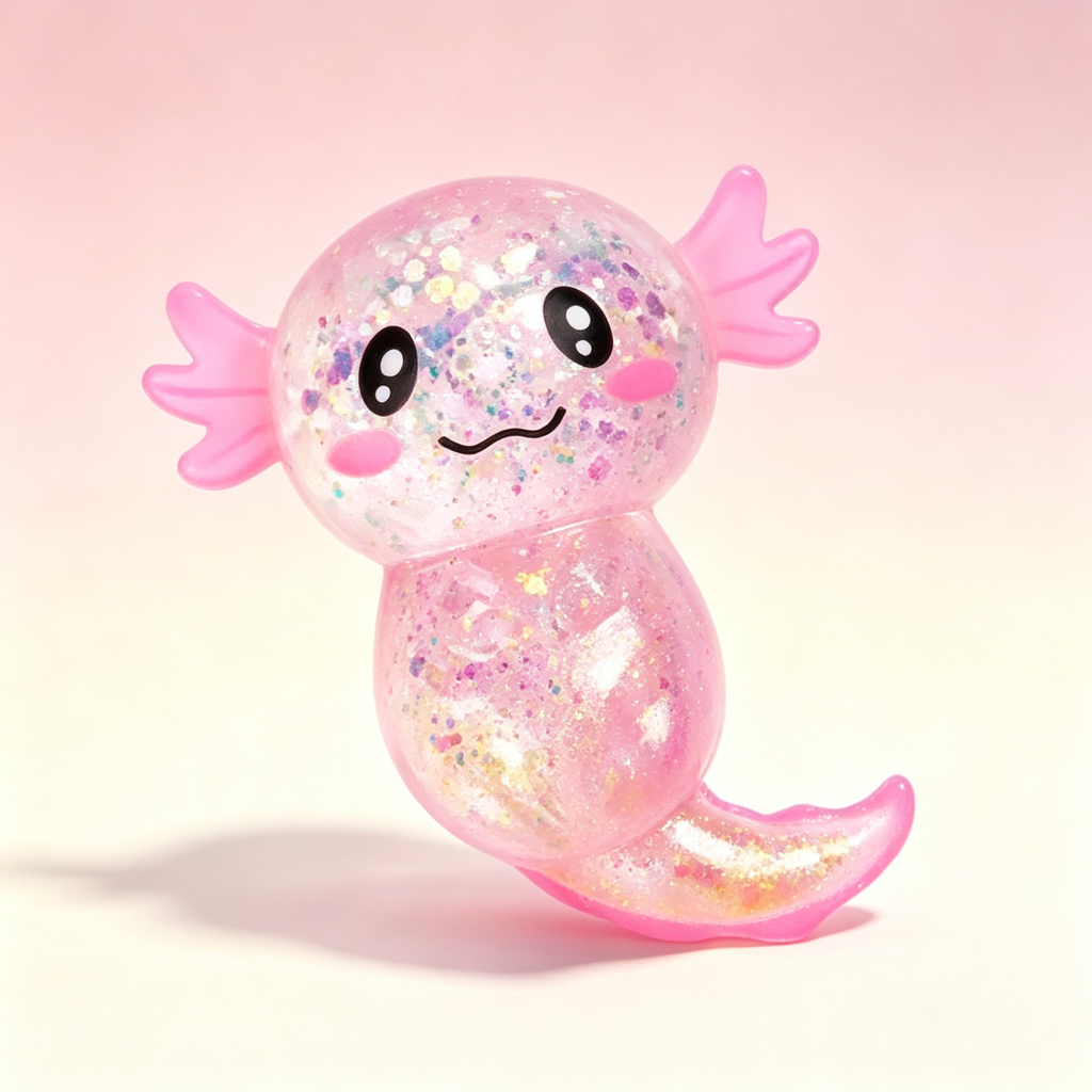 Glittery Axolotl Squishy Toy - Slow Rising Squeeze Fidget, Sensory Stress Relief Gift