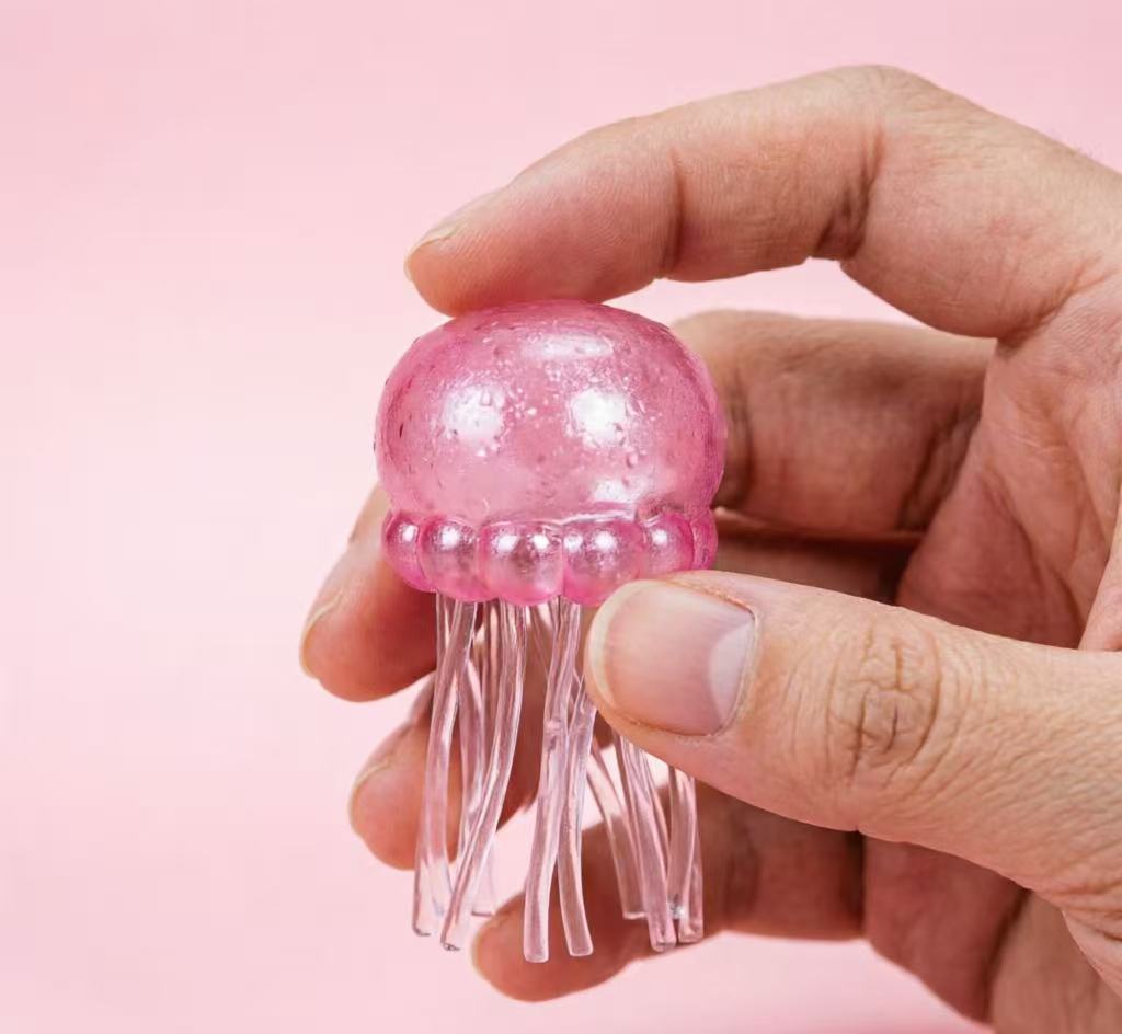 Glitter Jellyfish Squishy Stress Relief Toy, Clear Squeezy Squishy Fidget Toy