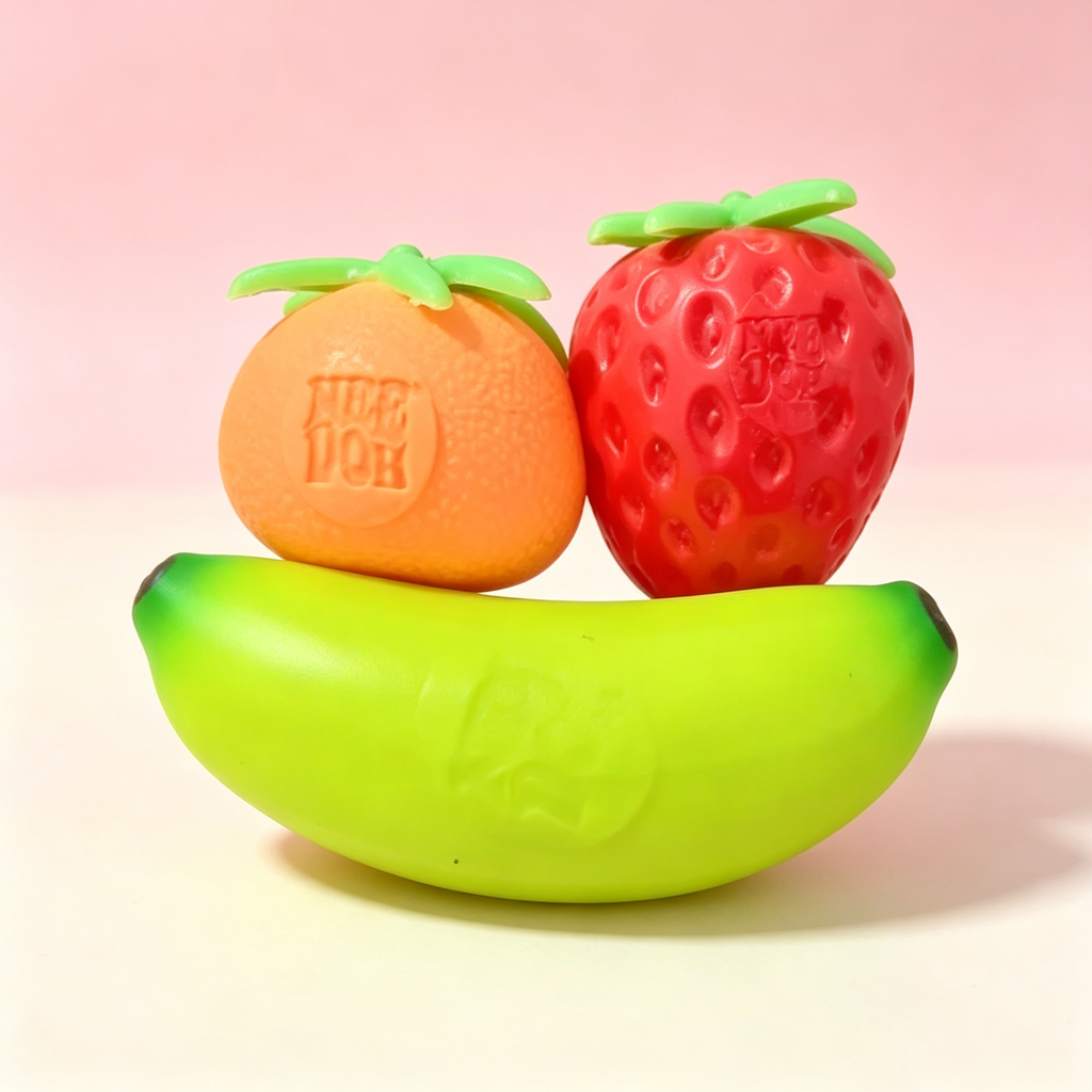 Realistic Fruit Squishy Toy Set - Slow Rising Banana, Strawberry & Orange Fidget, Sensory Stress Relief Gift