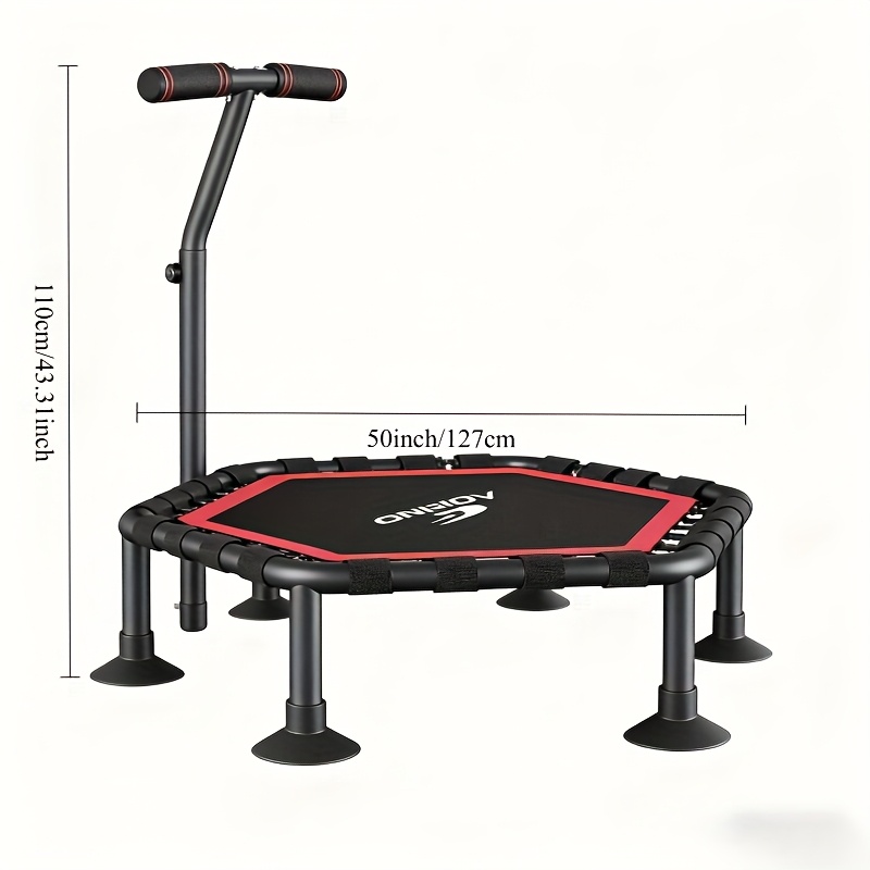 Hexagonal Mini Fitness Trampoline with Adjustable Handle - 400LB Capacity Low-Impact Rebounder for Home Cardio