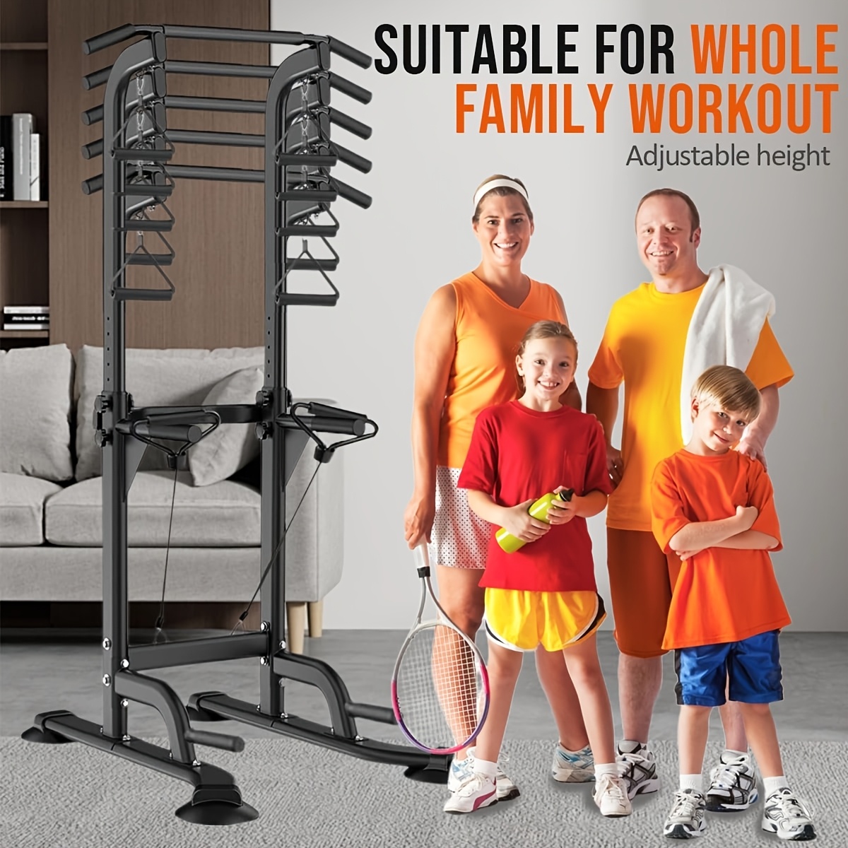 Adjustable Height Pull-Up Bar Station - Multi-Functional Power Tower for Home Gym