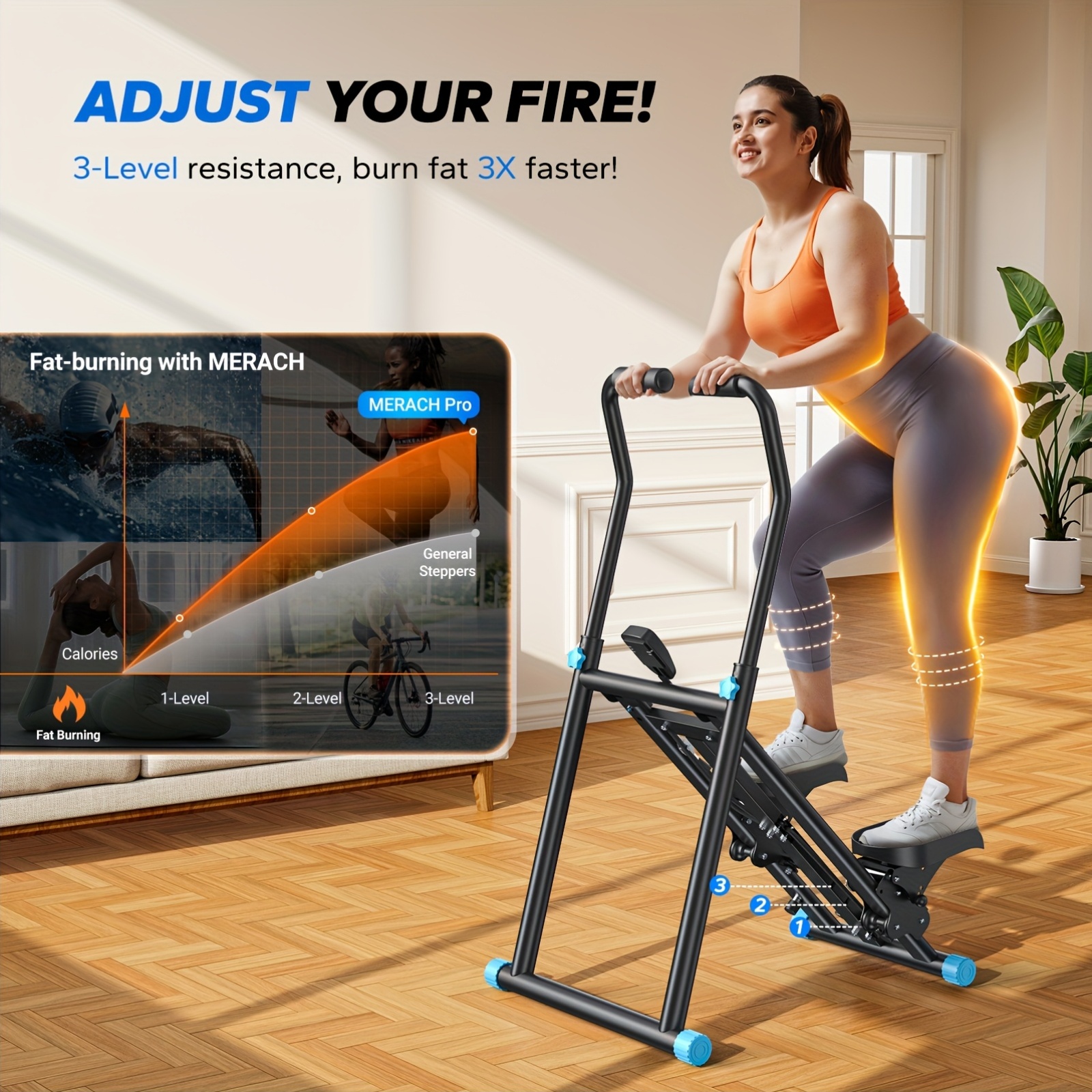 Adjustable Stair Stepper with Handle - Full-Body Home Cardio & Strength Trainer