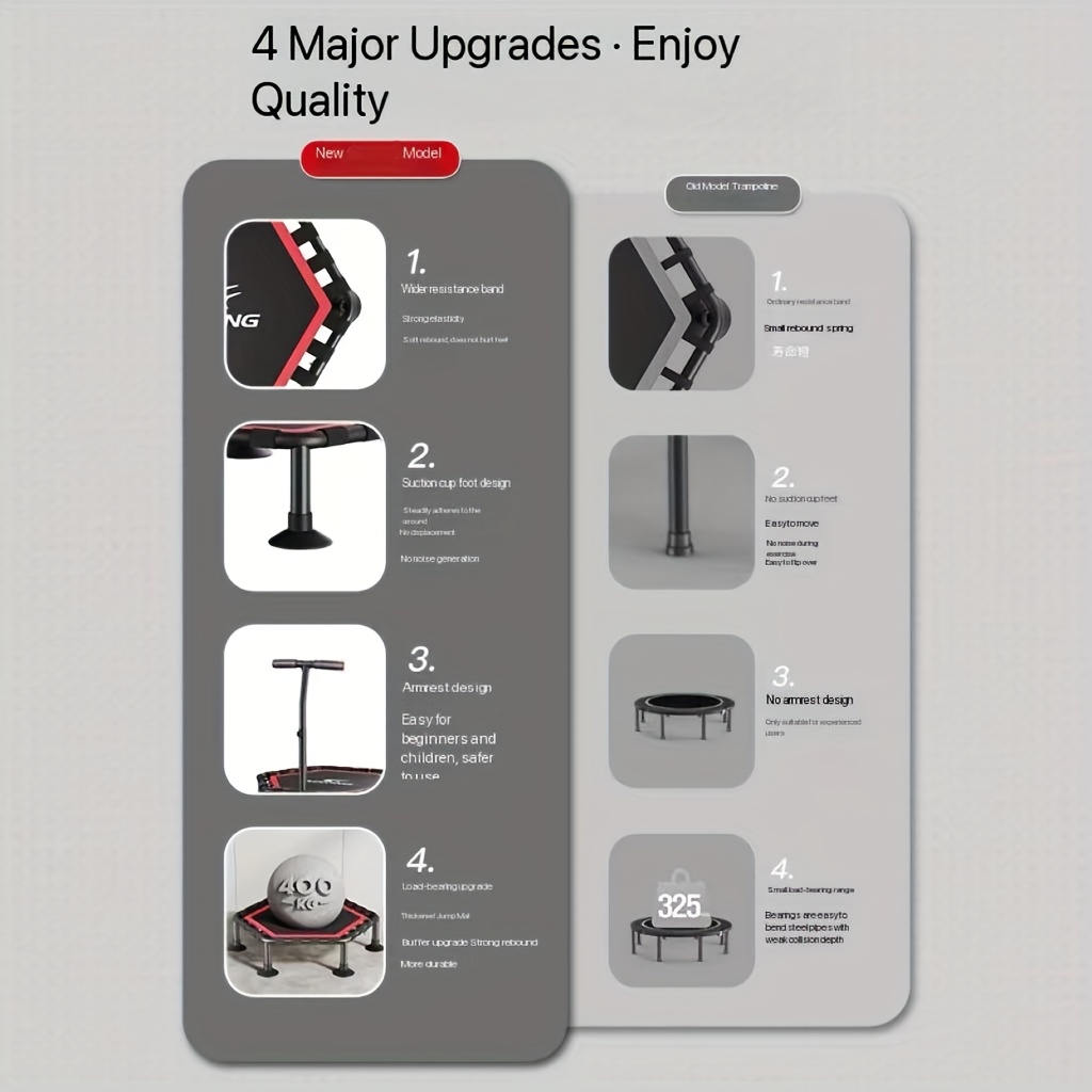 Hexagonal Mini Fitness Trampoline with Adjustable Handle - 400LB Capacity Low-Impact Rebounder for Home Cardio