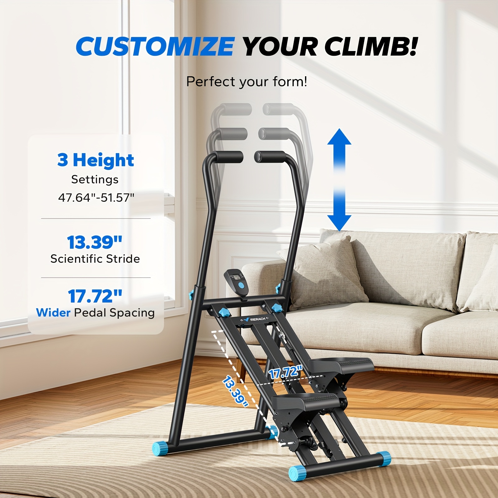 Adjustable Stair Stepper with Handle - Full-Body Home Cardio & Strength Trainer