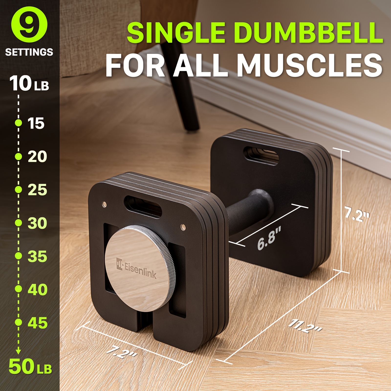 Eisenlink Adjustable Dumbbell Set - 15 Weight Settings (10-80LB) / 9 Settings (10-50LB)