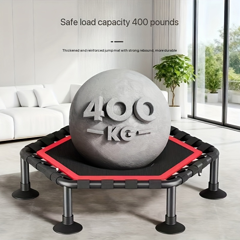 Hexagonal Mini Fitness Trampoline with Adjustable Handle - 400LB Capacity Low-Impact Rebounder for Home Cardio
