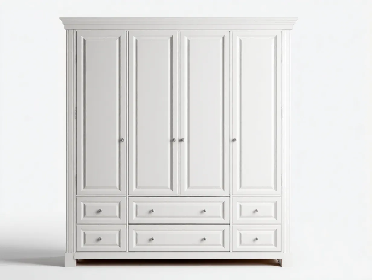 Kleiderschränke mit vier Türen-Holzwerkstoff-Metall-204x60x198 cm-Weiß-klassisch-Tasatahome