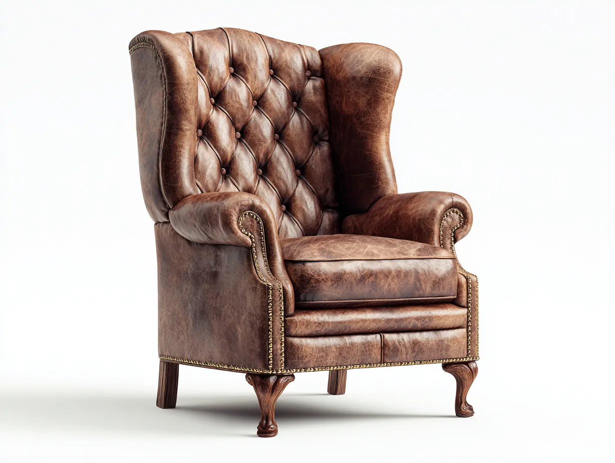 Ohrensessel - Leder-Holz - 87x93x115 cm - Braun - Vintage-Stil-Tasatahome