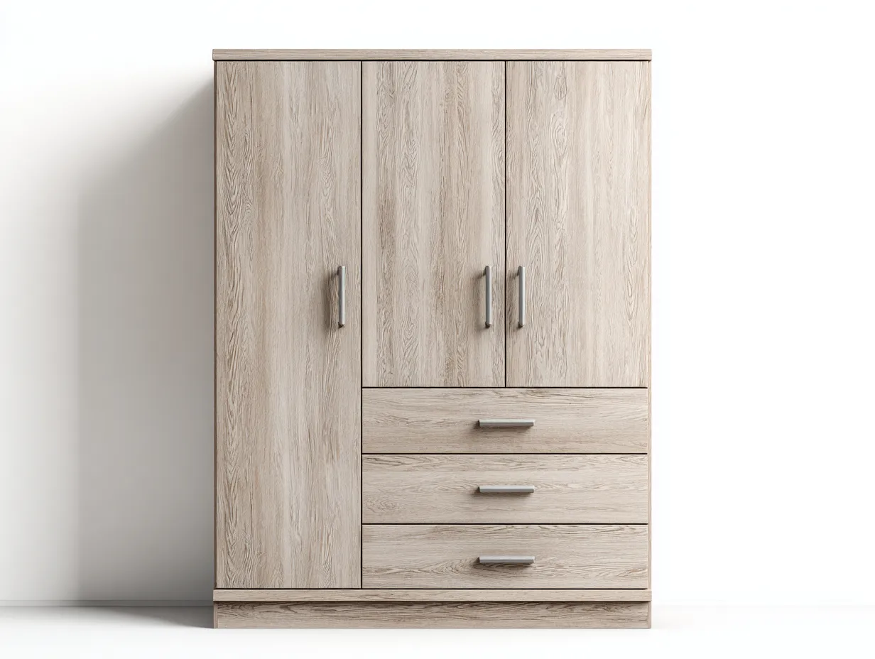 Kleiderschränke mit drei Türen-Holzwerkstoff-127x58x188 cm-Eiche hell-Modernes Aufbewahrungsdesign-Tasatahome