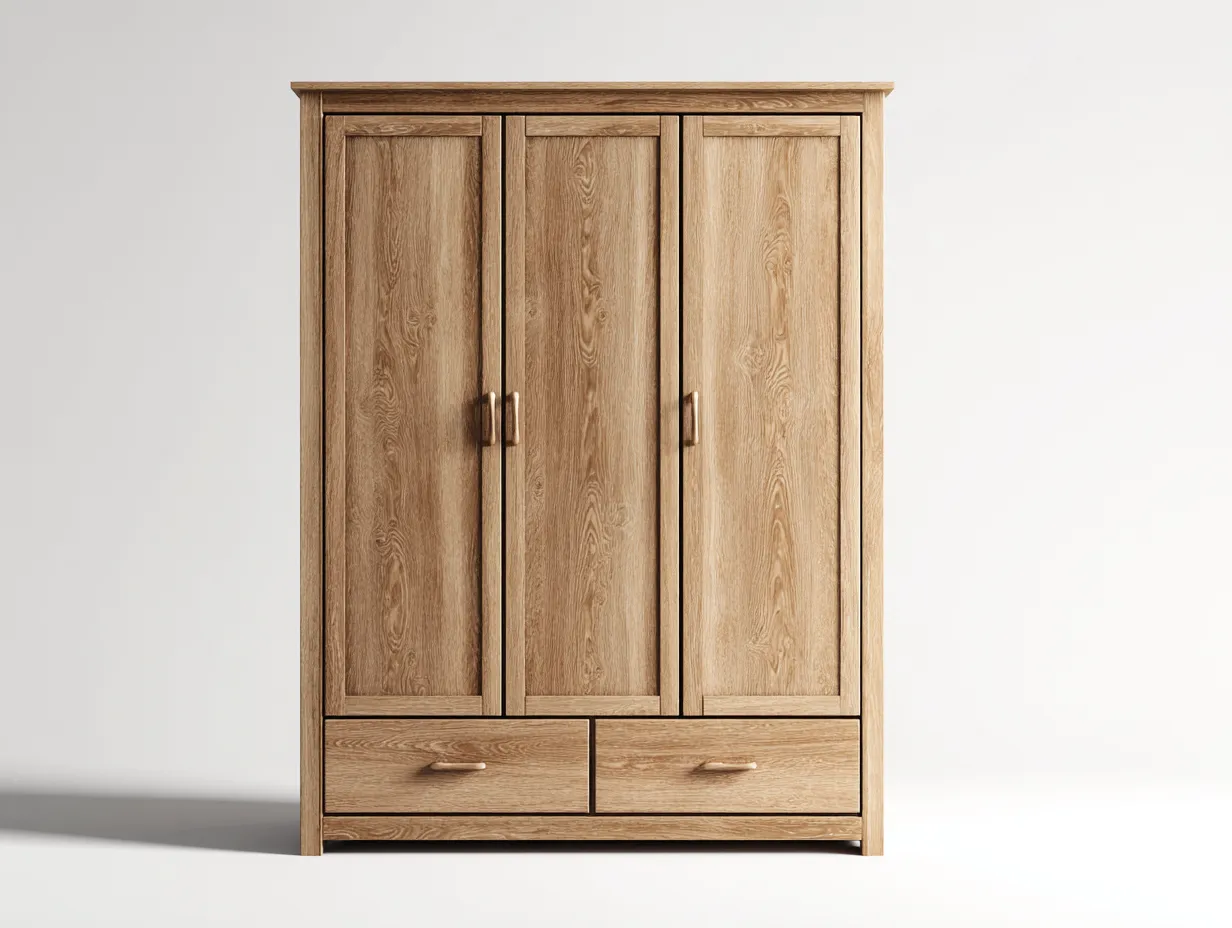 Kleiderschränke mit drei Türen-Holzwerkstoff-121x56x184 cm-Eichefarben-Landhausstil-Tasatahome