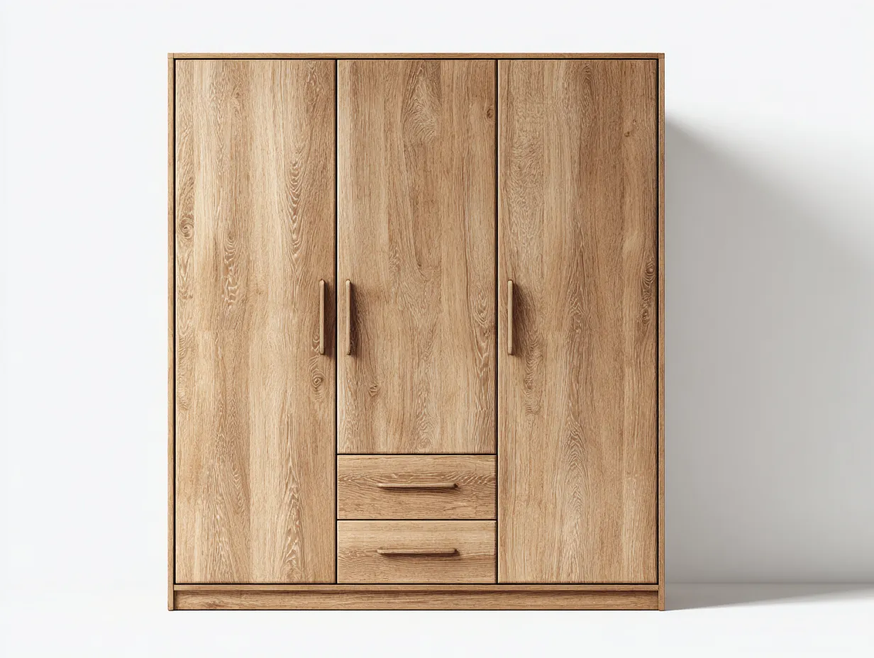 Kleiderschränke mit drei Türen-Holzwerkstoff-124x57x186 cm-Eichefarben-Natürliches Design-Tasatahome