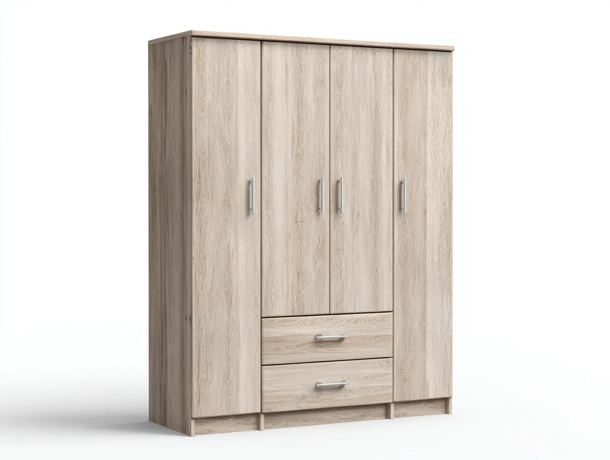 Kleiderschränke mit vier Türen-Holzwerkstoff-Metall-158x54x183 cm-Eiche hell-modern-Tasatahome