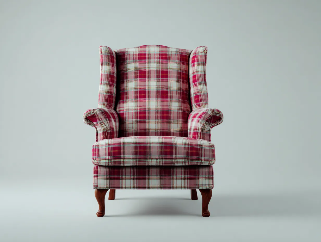 Ohrensessel - Stoff-Holz - 84x90x108 cm - Rot-Weiß - Klassischer Stil-Tasatahome