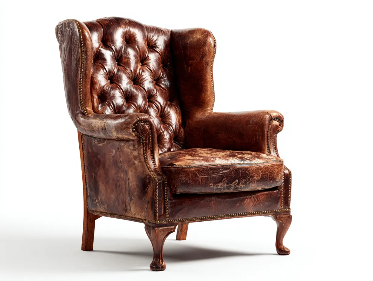 Ohrensessel - Leder-Holz - 85x92x113 cm - Braun - Vintage-Stil-Tasatahome