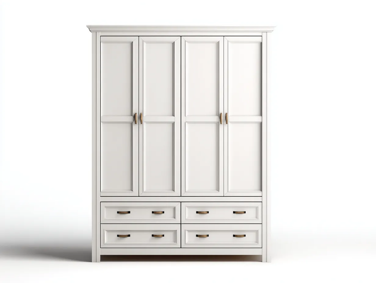 Kleiderschränke mit vier Türen-Holzwerkstoff-Metall-196x58x195 cm-Weiß-klassisch modern-Tasatahome