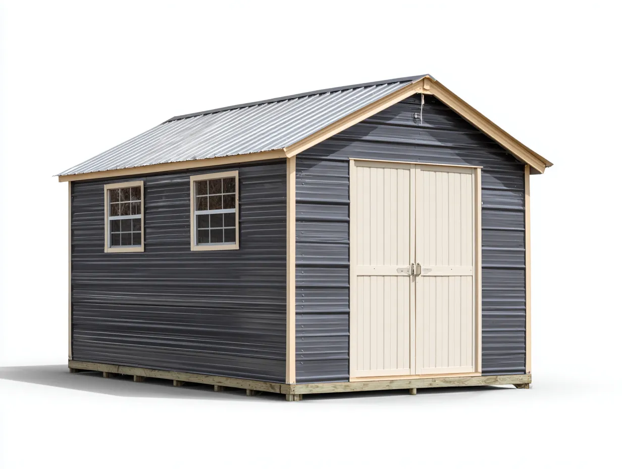 Casetta da giardino-acciaio-250x190x215 cm-Grigio scuro-Beige-stile funzionale per esterno-Zazenrihaus