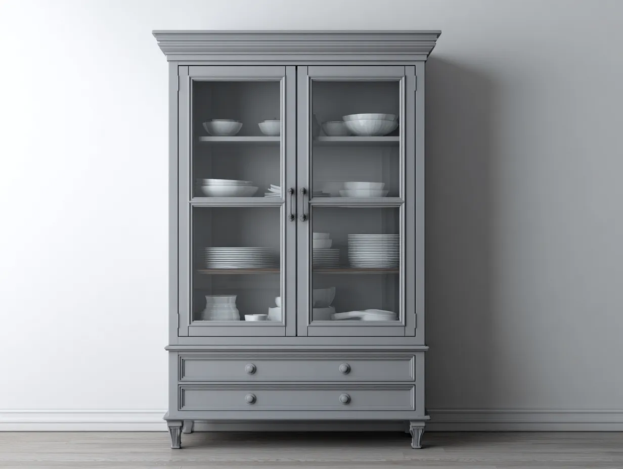 Vetrina - legno-vetro - 110x45x200 cm - grigio - stile classico-Zazenrihaus