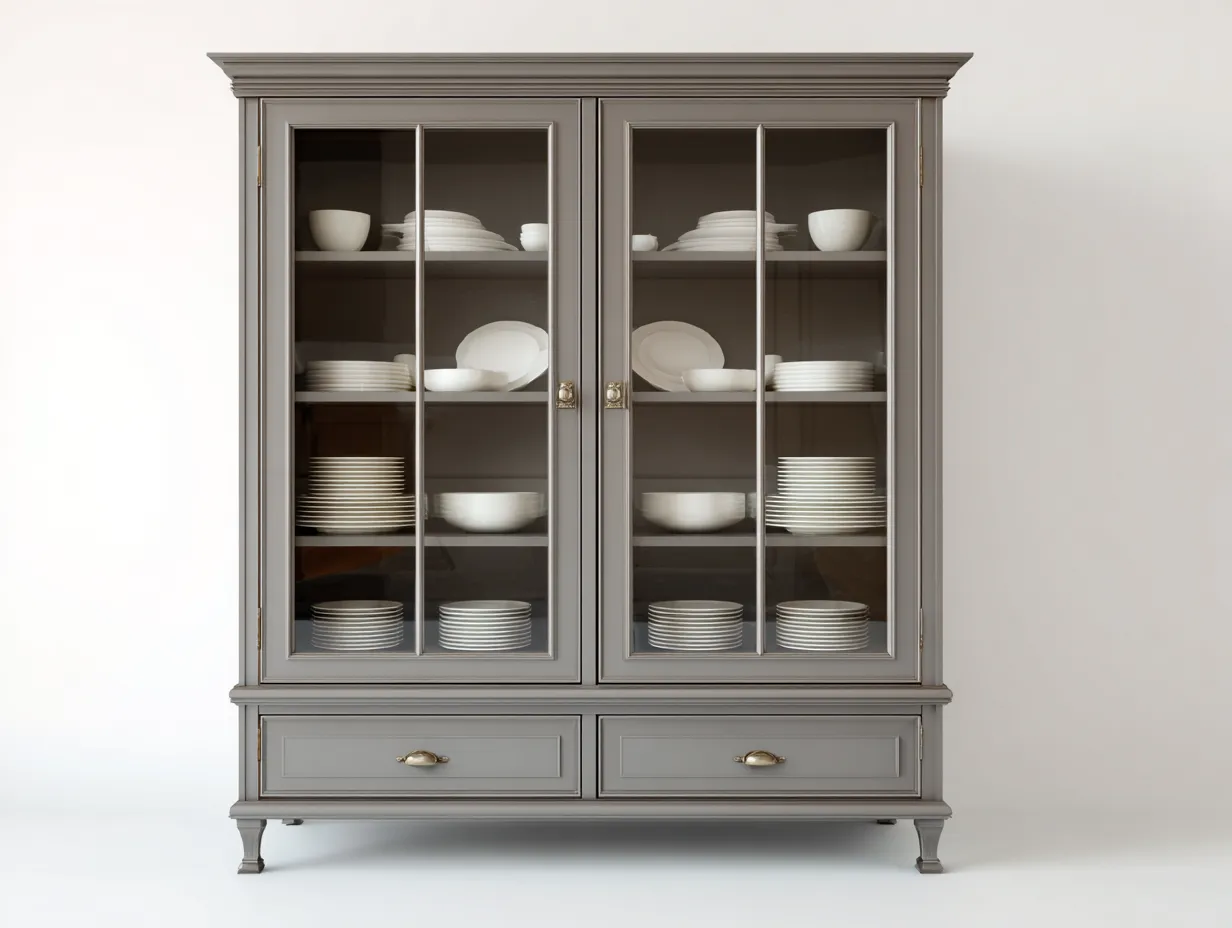 Vetrina - legno-vetro - 150x45x190 cm - grigio - stile classico-Zazenrihaus