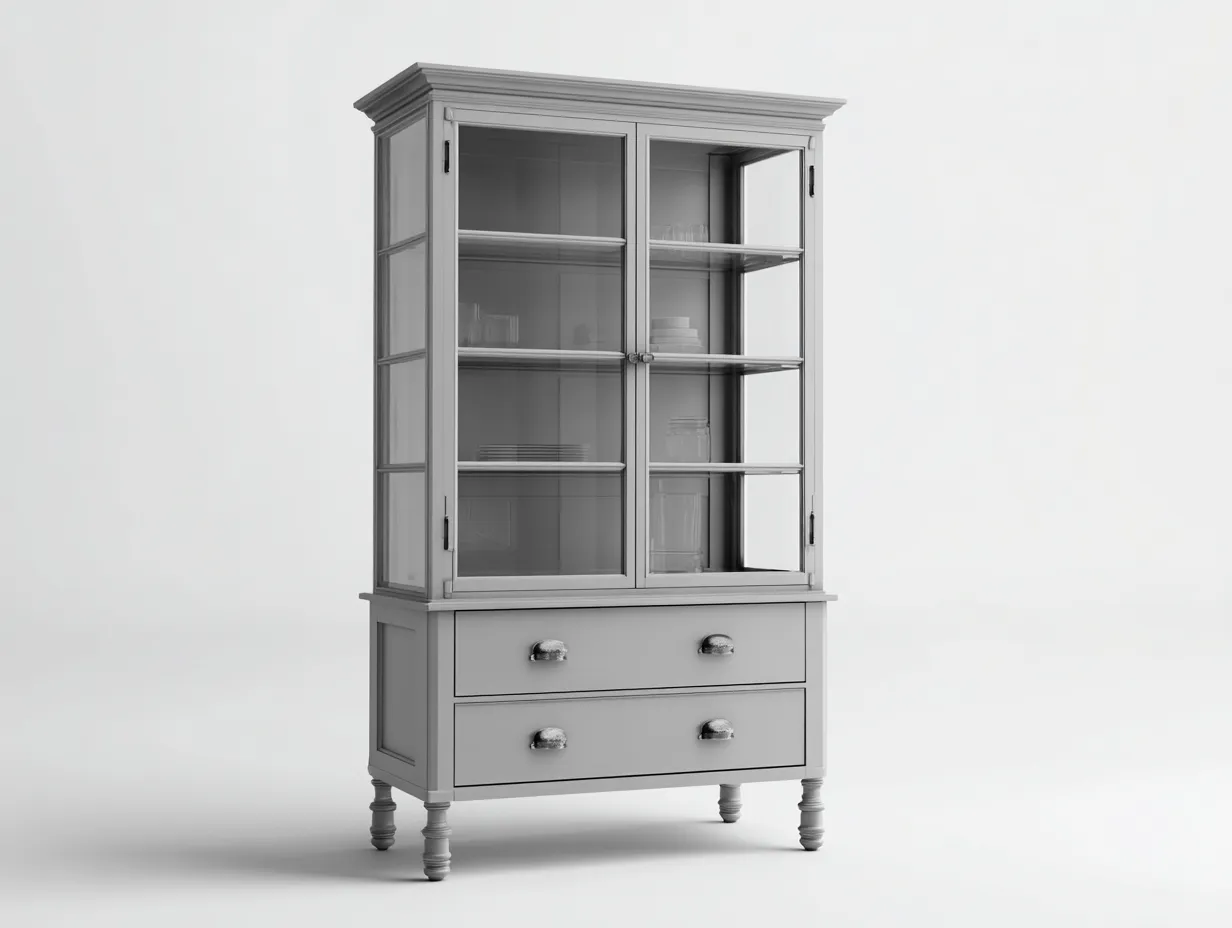 Vetrina - legno-vetro - 95x42x185 cm - grigio - stile classico-Zazenrihaus