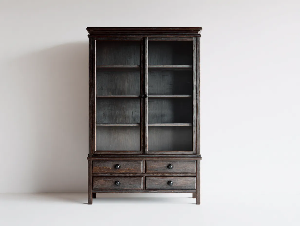 Vetrina - legno-vetro - 92x41x182 cm - marrone scuro - stile vintage-Zazenrihaus