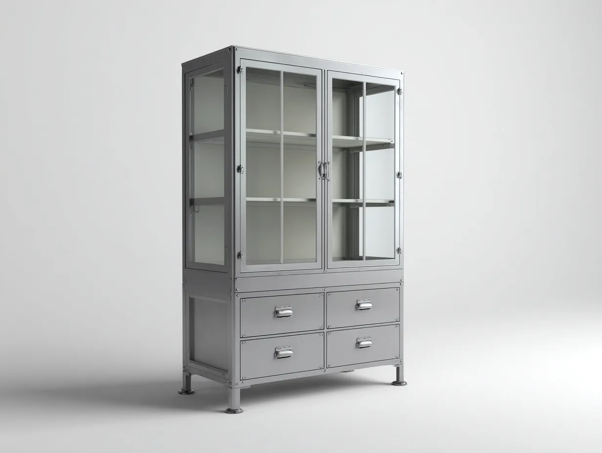 Vetrina - metallo-vetro - 82x38x178 cm - grigio - stile industriale-Zazenrihaus