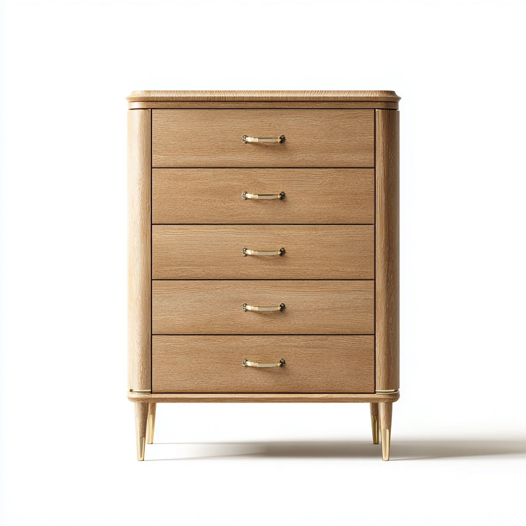 Commode en bois 80x40x100 cm - brun - avec 5 tiroirs - style moderne-Vivoravihaus