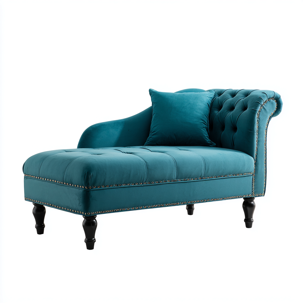 Chaise longue en tissu 165x70x80 cm - vert bleu - style classique-Vivoravihaus