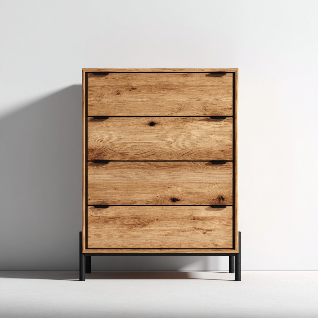 Commode en bois massif 80x40x90 cm - bois naturel-noir - design moderne pour chambre ou salon-Vivoravihaus