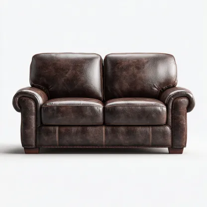 Canapé 2 places en cuir marron foncé 160x90x85 cm - confort du salon - style classique-Vivoravihaus