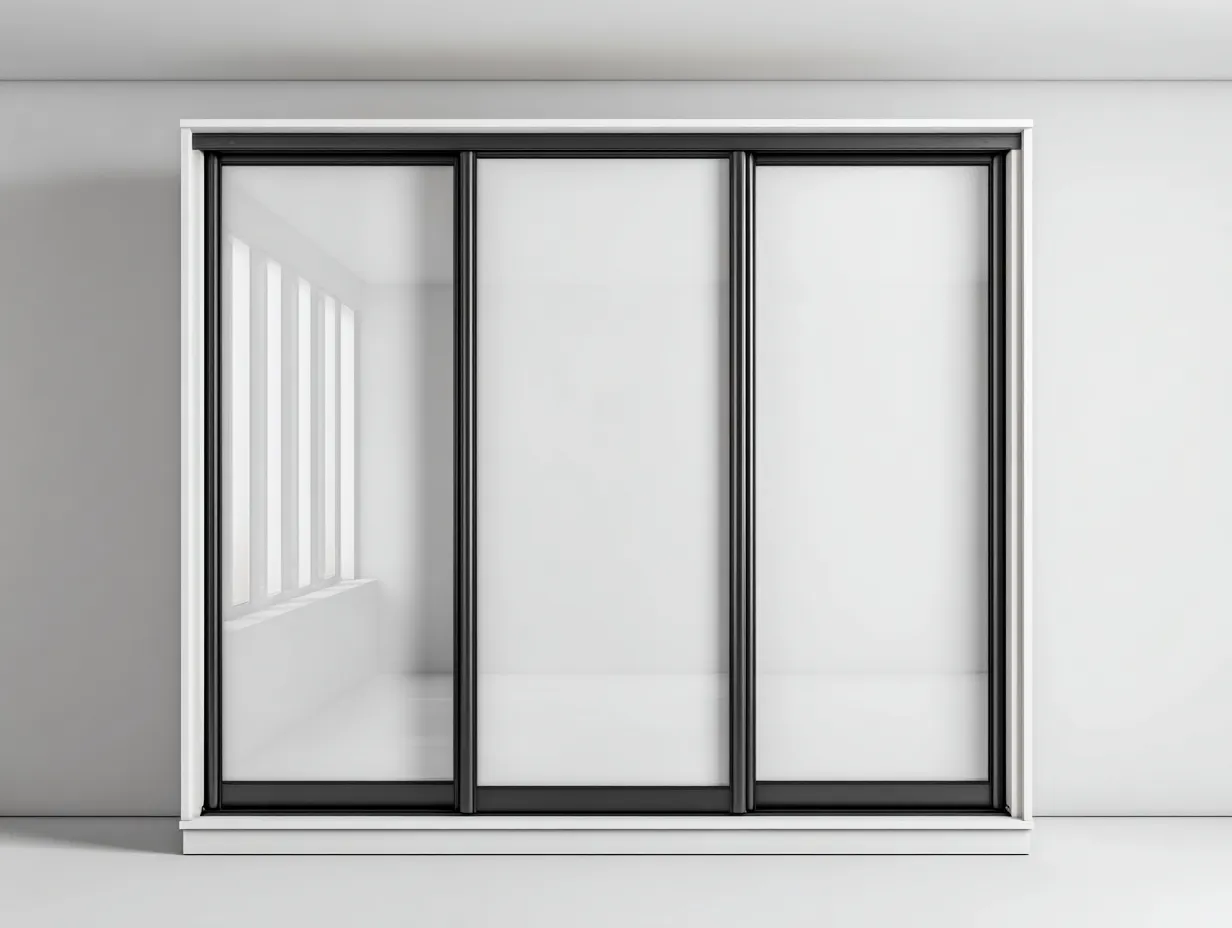 Kleiderschrank mit Schiebetüren - Metall-Holzwerkstoff-Spiegelglas - 210 x 62 x 205 cm - Weiß-Schwarz - Moderner Stil-Haloaroom