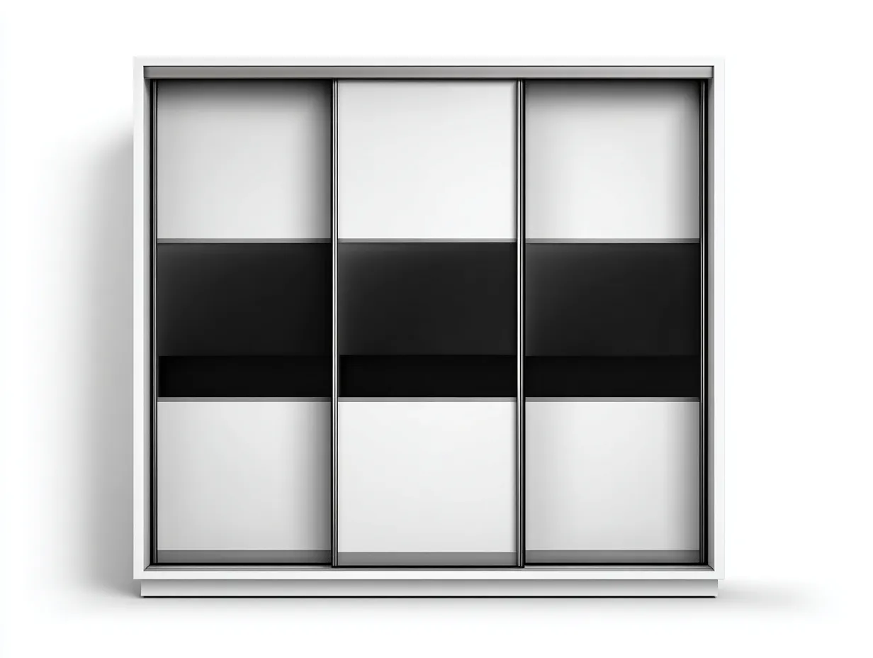 Kleiderschrank mit Schiebetüren - Metall-Holzwerkstoff-Glas - 200 x 63 x 205 cm - Weiß-Schwarz - Moderner Stil-Haloaroom