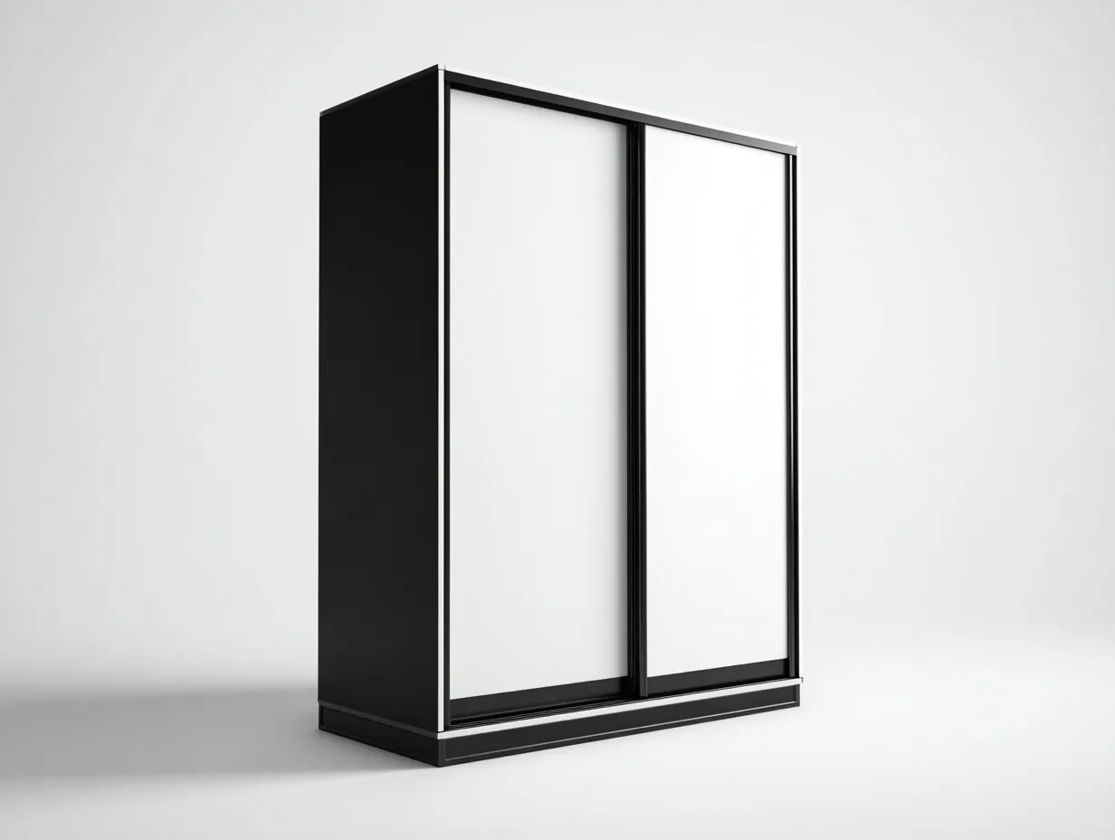 Kleiderschrank mit Schiebetüren - Metall-Holzwerkstoff - 182 x 61 x 198 cm - Schwarz-Weiß - Moderner Stil-Haloaroom