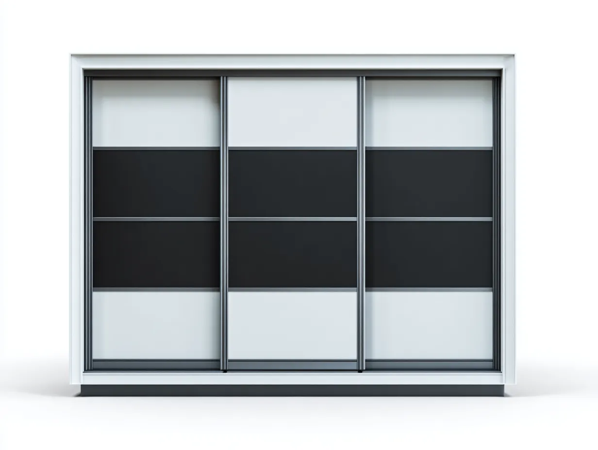 Kleiderschrank mit Schiebetüren - Metall-Holzwerkstoff-Glas - 198 x 60 x 202 cm - Weiß-Schwarz - Moderner Stil-Haloaroom