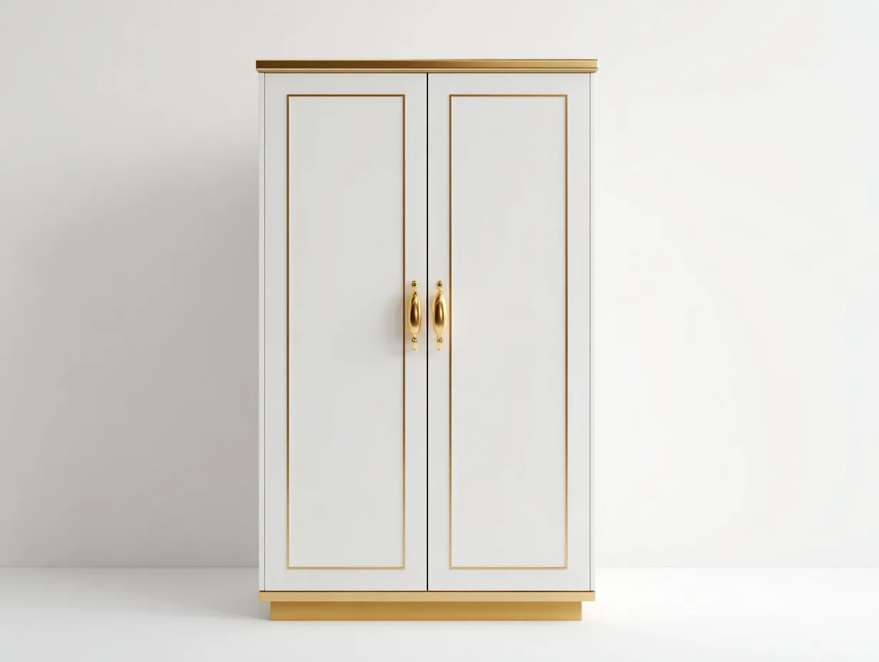 Kleiderschrank mit zwei Türen - Holzwerkstoff-Metall - 98 x 57 x 196 cm - Weiß-Gold - Klassischer Stil-Haloaroom