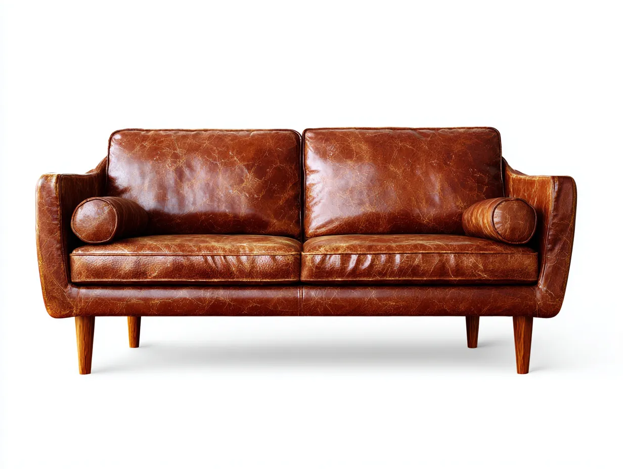 Gerades Sofa-Leder-Holz-182x88x82 cm-Braun-Retro Stil-Haloaroom