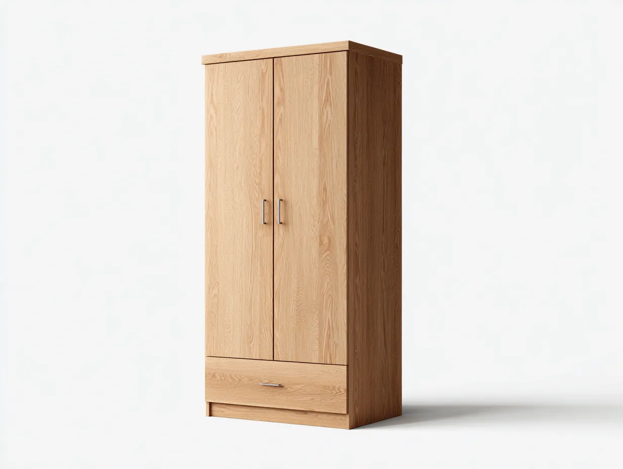 Kleiderschrank mit zwei Türen - Holzwerkstoff-Metall - 96 x 58 x 198 cm - Natur - Moderner Stil-Haloaroom