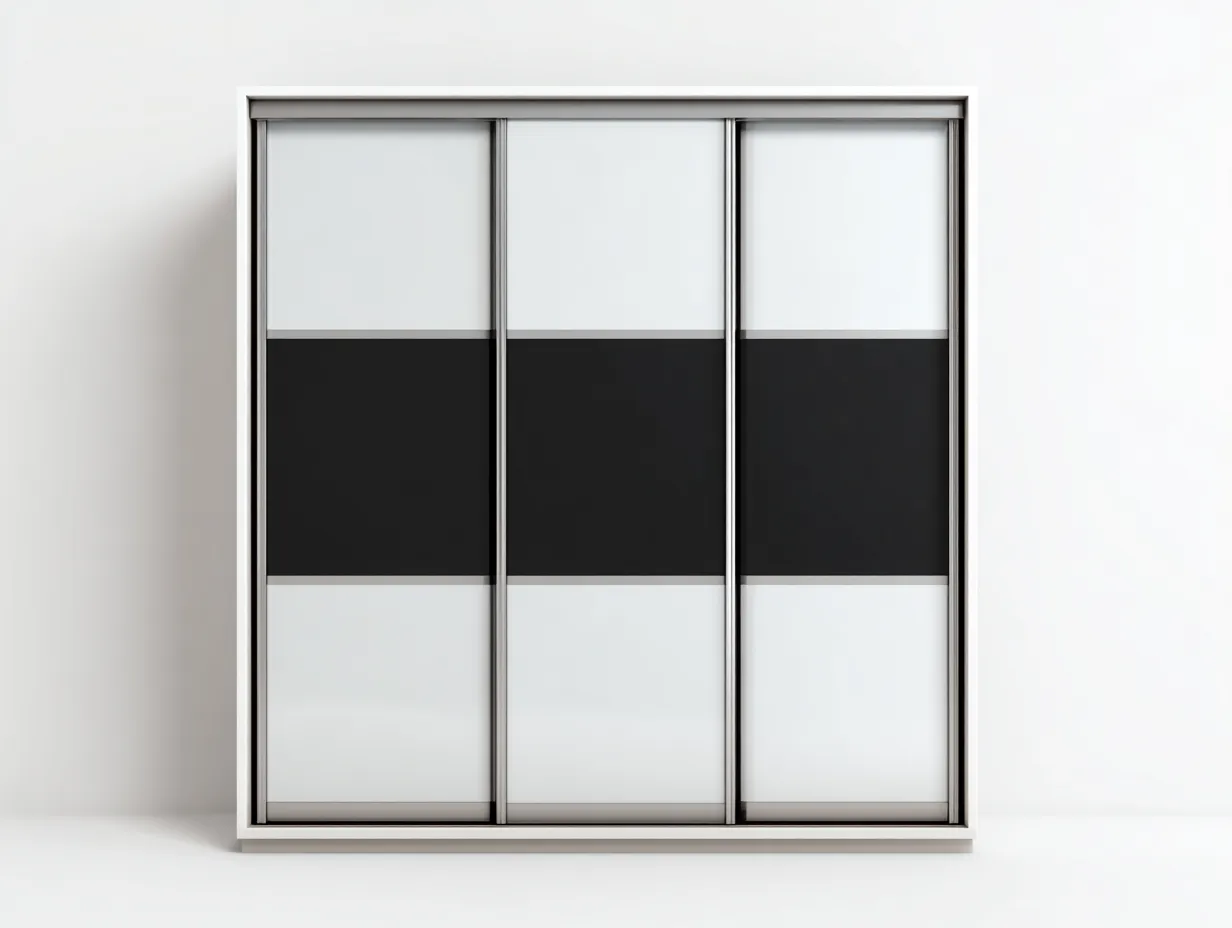 Kleiderschrank mit Schiebetüren - Metall-Holzwerkstoff-Glas - 220 x 64 x 205 cm - Weiß-Schwarz - Moderner Stil-Haloaroom